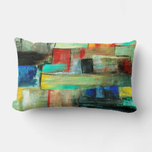 Colourful Abstract Cityscape Original Art Painting Lumbar Pillow