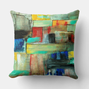 Colourful Abstract Cityscape Original Art Painting Throw Pillow