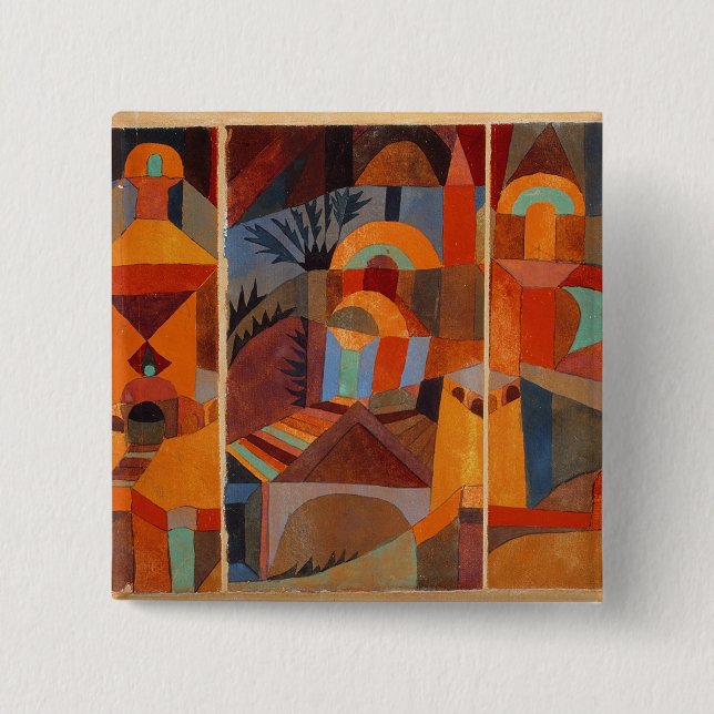 Colourful Abstract Cubism Klee Temple Gardens 2 Inch Square Button (Front)
