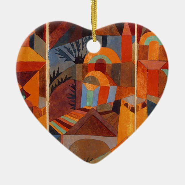 Colourful Abstract Cubism Klee Temple Gardens Ceramic Ornament (Front)