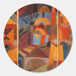 Colourful Abstract Cubism Klee Temple Gardens Classic Round Sticker