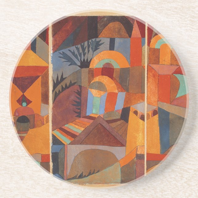 Colourful Abstract Cubism Klee Temple Gardens Coaster (Front)