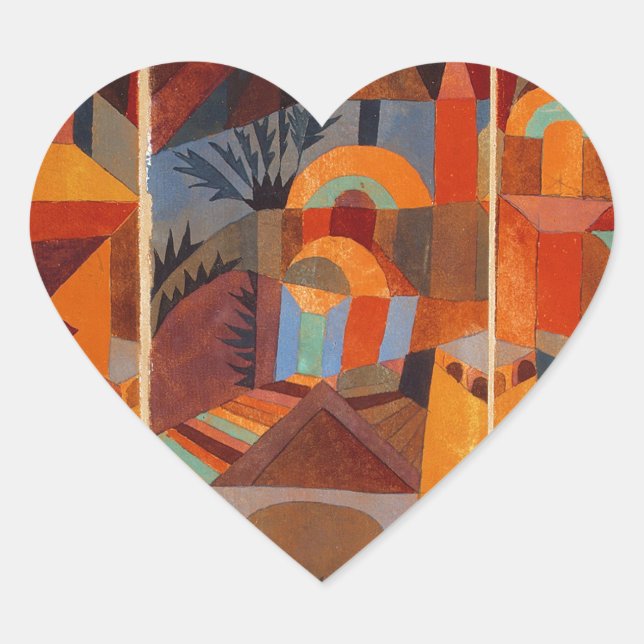 Colourful Abstract Cubism Klee Temple Gardens Heart Sticker (Front)