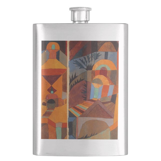 Colourful Abstract Cubism Klee Temple Gardens Hip Flask (Front)