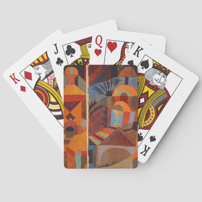 Colourful Abstract Cubism Klee Temple Gardens Playing Cards (Back)