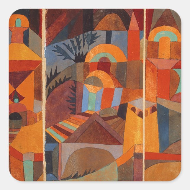 Colourful Abstract Cubism Klee Temple Gardens Square Sticker (Front)