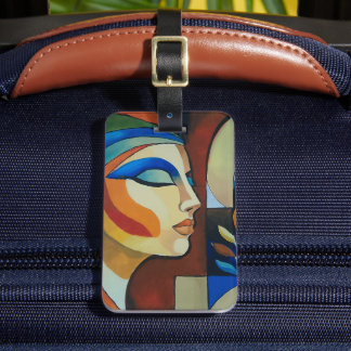 Colourful Abstract Cubist Woman Portrait Acrylic L Luggage Tag