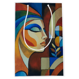 Colourful Abstract Cubist Woman Portrait Medium Gl Gift Bag