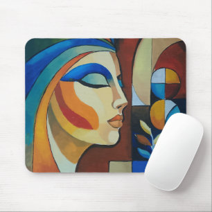 Colourful Abstract Cubist Woman Portrait Mousepad