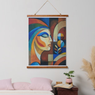 Colourful Abstract Cubist Woman Portrait Vertical Hanging Tapestry