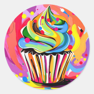 Colourful Abstract Cupcake with Vibrant Hues Classic Round Sticker