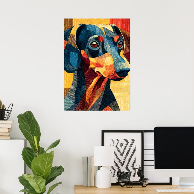 Colourful Abstract Dachshund Geometric Poster (Home Office)