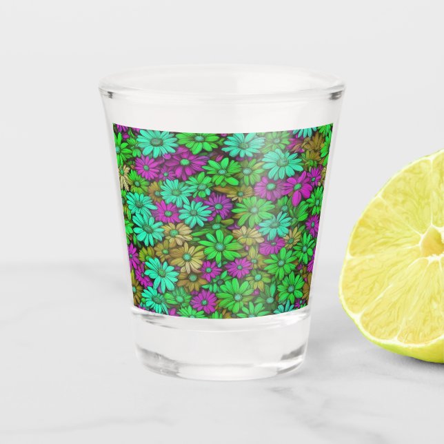 Colourful Abstract Daisies #27 Shot Glass (Front)
