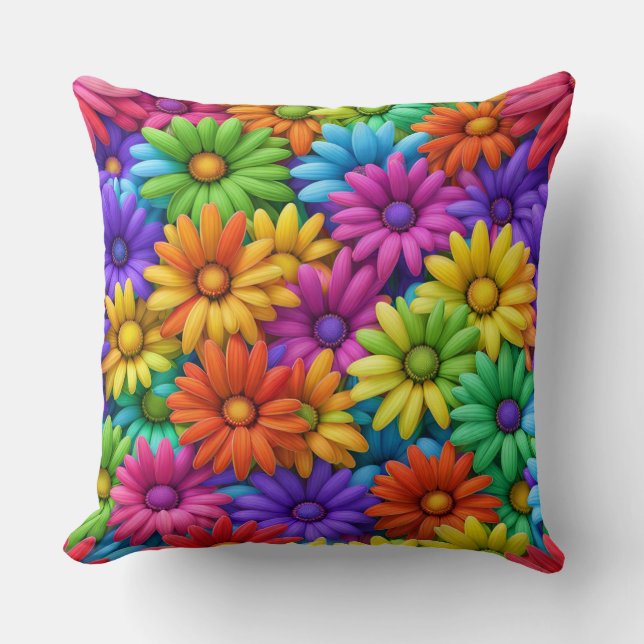 Colourful Abstract Daisies #34 -  Throw Pillow (Front)