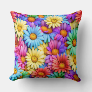 Colourful Abstract Daisies #37 - Throw Pillow