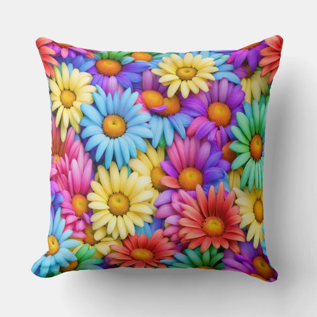 Colourful Abstract Daisies #37 - Throw Pillow (Front)
