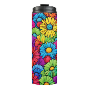 Colourful Abstract Daisies #40 - Thermal Tumbler