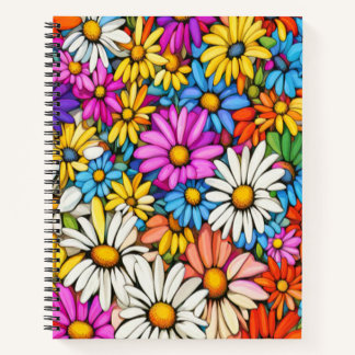 Colourful Abstract Daisies #415 - Spiral Notebook