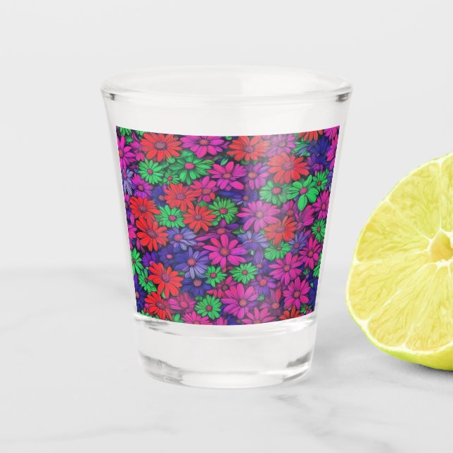 Colourful Abstract Daisies #943 Shot Glass (Front)