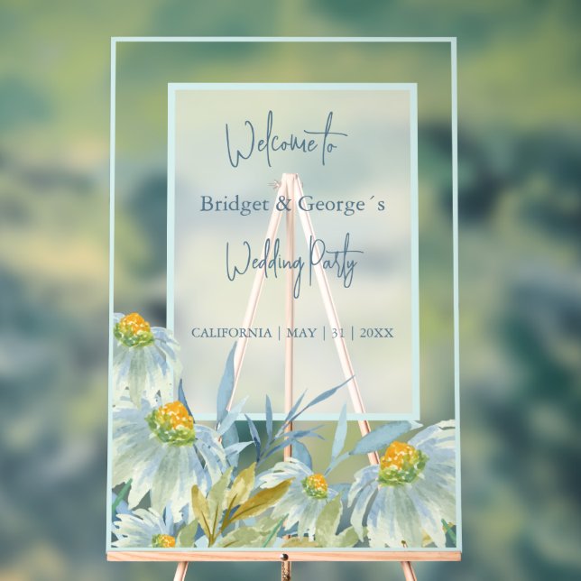 Colourful abstract daisy Frosted Wedding Welcome Acrylic Sign (Neutral)
