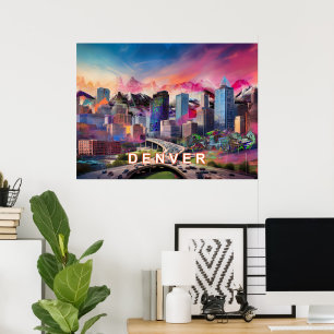Colourful Abstract Denver Colorado Skyline Art Poster