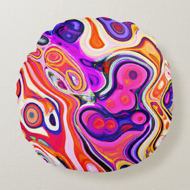 Colourful Abstract Design in Focus Round Pillow (Front)