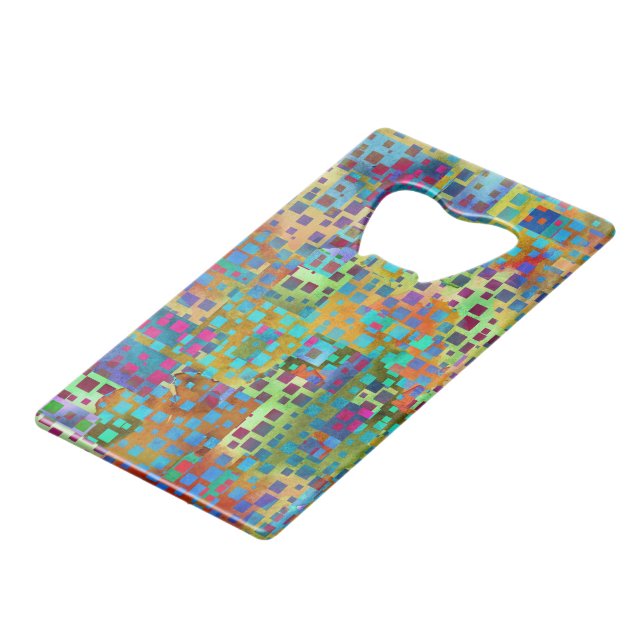 Colourful Abstract Digital Art with Squares Credit Card Bottle Opener (Back Angled)