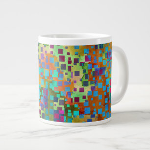 Colourful Abstract Digital Art with Squares Large Coffee Mug