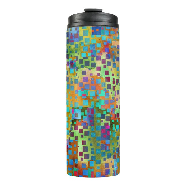 Colourful Abstract Digital Art with Squares Thermal Tumbler (Front)