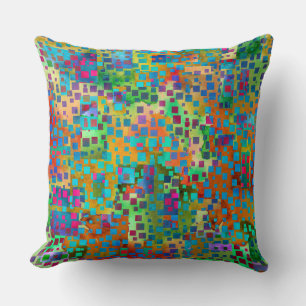 Colourful Abstract Digital Art with Squares Throw Pillow