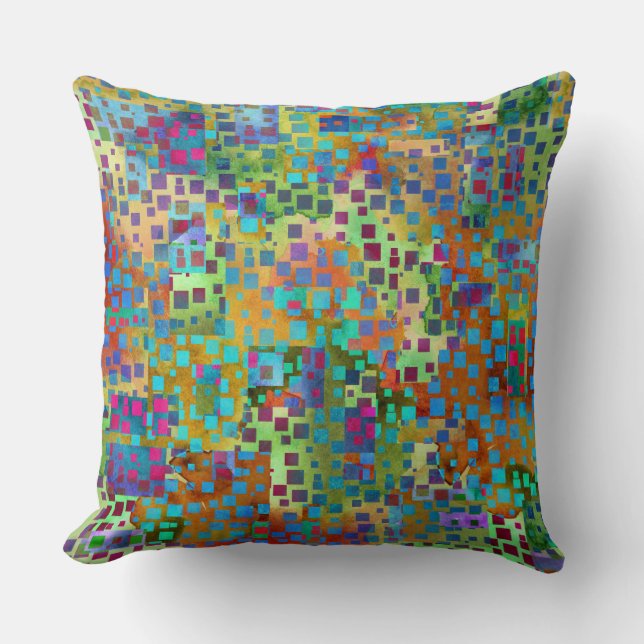 Colourful Abstract Digital Art with Squares Throw Pillow (Front)