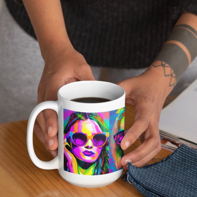 Colourful Abstract Digital Art | Women in Sunglass Coffee Mug (Creator Uploaded)