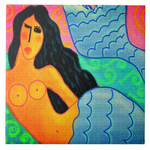 Colourful Abstract Digital Mermaid Painting Tile