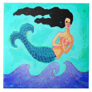 Colourful Abstract Digital Mermaid Painting Tile