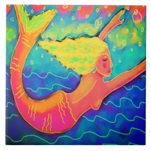 Colourful Abstract Digital Mermaid Painting Tile