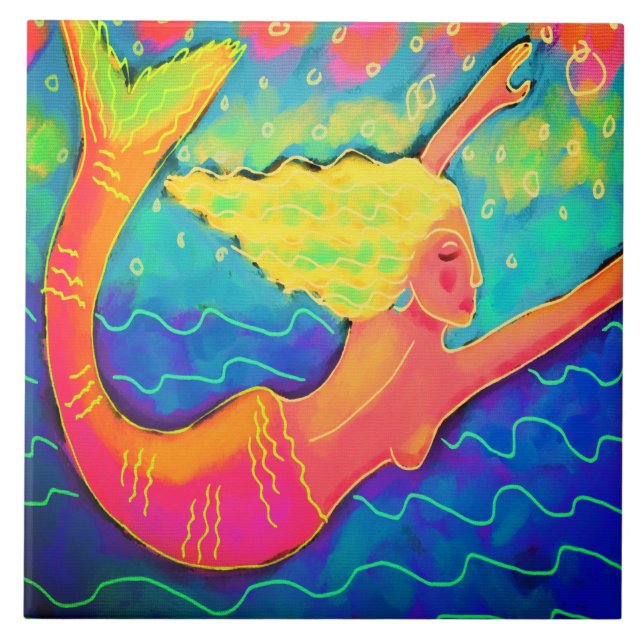 Colourful Abstract Digital Mermaid Painting Tile (Front)