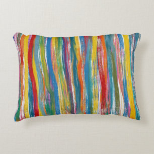 Colourful Abstract: Digital Oil Painting Lines Accent Pillow