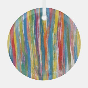 Colourful Abstract: Digital Oil Painting Lines Glass Ornament