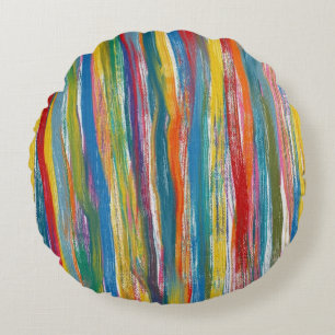 Colourful Abstract: Digital Oil Painting Lines Round Pillow