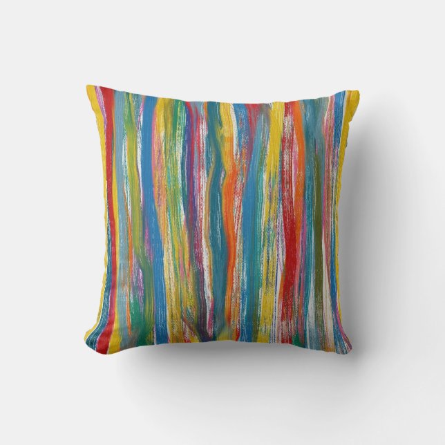 Colourful Abstract: Digital Oil Painting Lines Throw Pillow (Front)