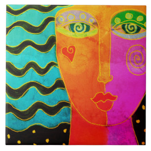 Colourful Abstract Digital Painting Ceramic Tile