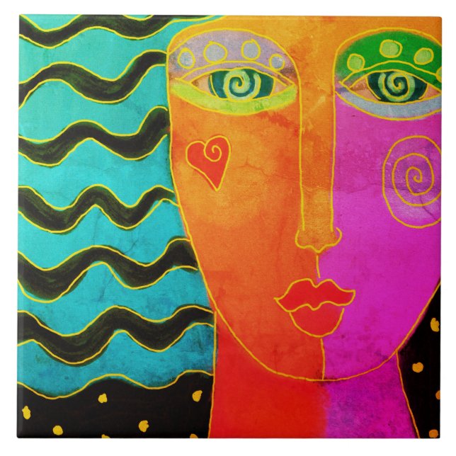 Colourful Abstract Digital Painting Ceramic Tile (Front)