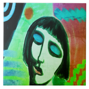 Colourful Abstract Digital Painting of a Woman Tile