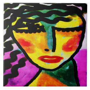 Colourful Abstract Digital Painting of a Woman Tile