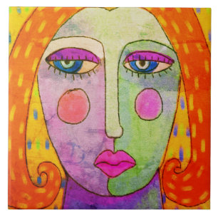 Colourful Abstract Digital Painting of a Woman Tile