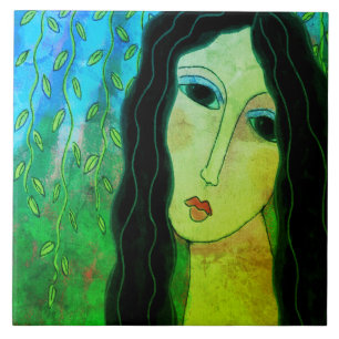 Colourful Abstract Digital Painting of a Woman Tile