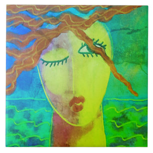 Colourful Abstract Digital Painting of a Woman Tile