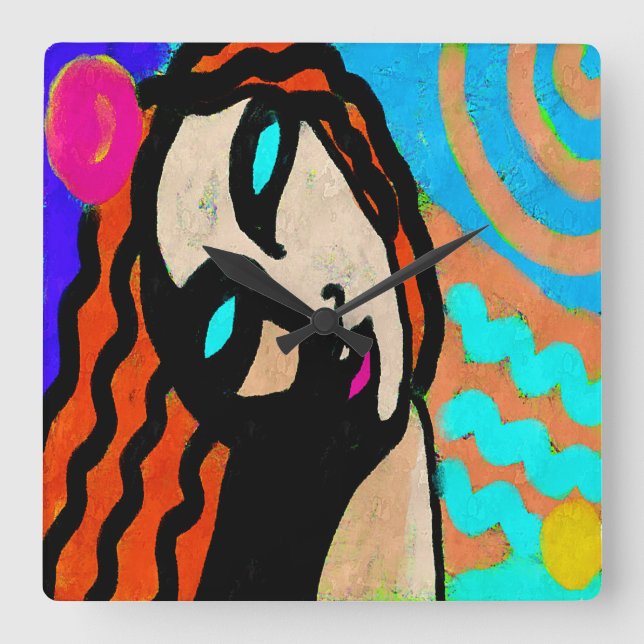 Colourful Abstract Digital Painting Square Wall Clock (Front)