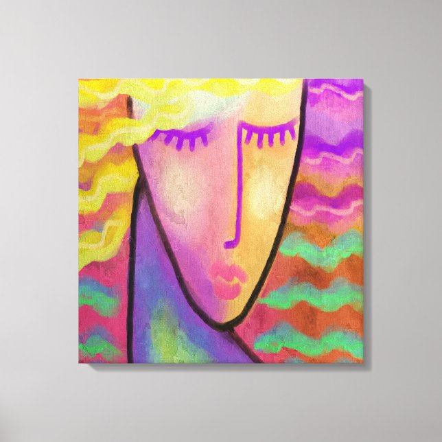 Colourful Abstract Digital Portrait of a Blonde Canvas Print (Front)