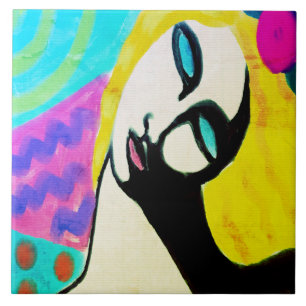 Colourful Abstract Digital Portrait of a Woman Tile